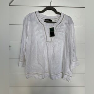 NWT Lauren Ralph Lauren Embroidered Cutout 100% linen blouse
Size Large